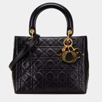 Pre Owned Dior Black Medium Lambskin Cannage Lady Dior