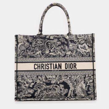 Pre Owned Dior Blue Large Canvas Toile de Jouy Reverse Embroidered Book Tote