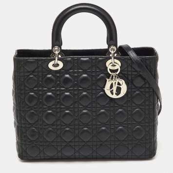 Pre Owned Dior Black Cannage Leather Large Lady Dior Tote
