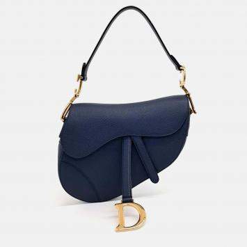 Pre Owned Dior Navy Blue Leather Saddle Bag