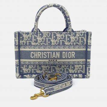 Pre Owned Dior Blue Fabric Book Tote Mini Strap Bag
