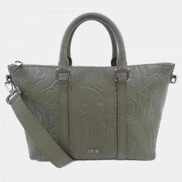 Pre Owned Dior Weekender Green Leather Tote Bag