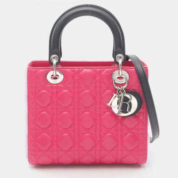 Pre Owned Christian Dior Lady Pink Black Leather Handbag