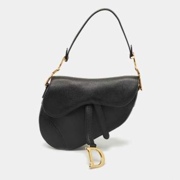 Pre Owned Dior Black Leather Saddle Bag