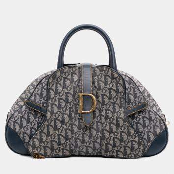 Pre Owned Dior Blue Diorissimo Trotter Canvas Double Saddle Bowler Bag