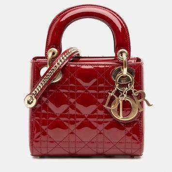 Pre Owned Dior Red Mini Patent Cannage Lady Dior