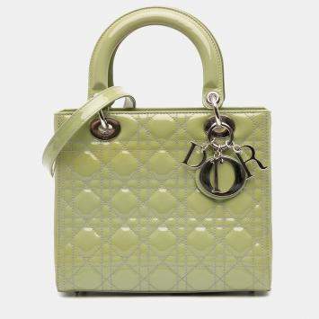 Pre Owned Dior Green Medium Patent Cannage Lady Dior