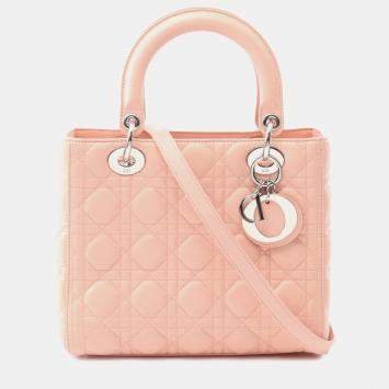 Pre Owned Dior Pink Medium Lambskin Cannage Lady Dior