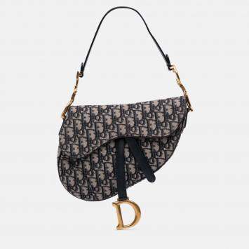 Pre Owned Dior Blue Oblique Canvas Saddle Bag