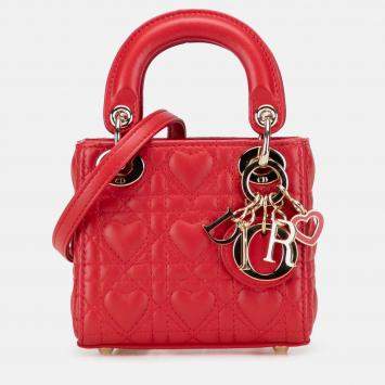 Pre Owned Dior Red Micro Calfskin Cannage Dioramour Lady Dior