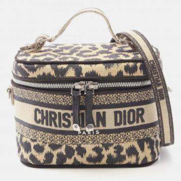 Pre Owned Dior Brown Mizza Small Embroidered Canvas Diortravel Leopard Vanity Case