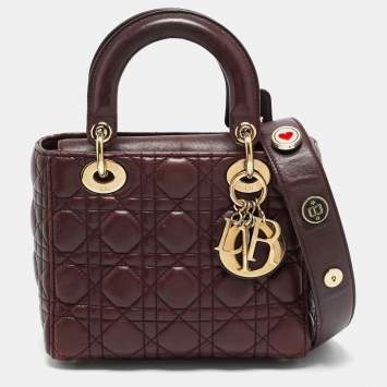 Pre Owned Dior Burgundy Cannage Leather Small Lady Dior My ABCDior Tote