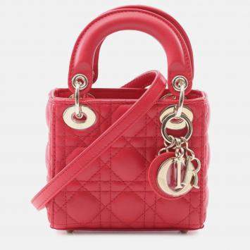 Pre Owned Dior Red Micro Lambskin Cannage Lady Dior