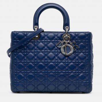 Pre Owned Dior Blue Large Lambskin Cannage Lady Dior