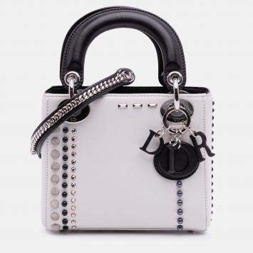 Pre Owned Dior Black White Mini Studded Lambskin Crystal Pearl Lady Dior