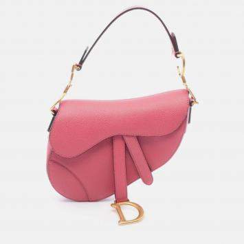 Pre Owned Dior Pink Mini Grained Calfskin Saddle Bag