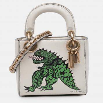Pre Owned Dior White Limited Edition Niki De Saint Phalle Mini Calfskin Dragon Lady Dior