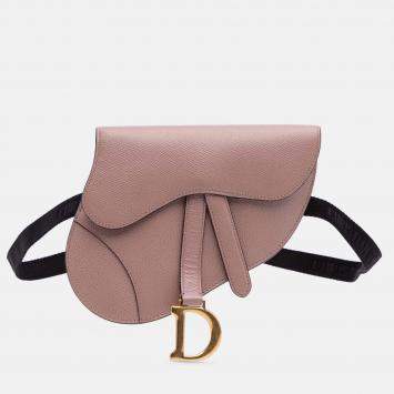 Pre Owned Dior Pink Grained Calfskin Saddle Belt Bag