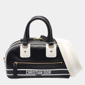 Pre Owned Christian Dior Dior Vibe Small Handbag Leather Black White