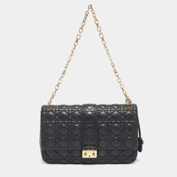 Pre Owned Dior Black Cannage Leather Large Miss Dior Shoulder Bag
