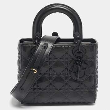 Pre Owned Dior Black Mat Diamond Cannage Leather Small Lady Dior My ABCDior Tote