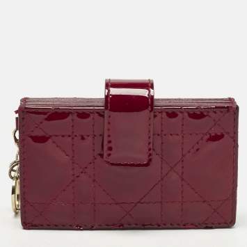 Pre Owned Dior Red Cannaga Patent Leather Gusset Card Holder