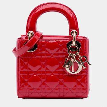 Pre Owned Dior Red Mini Patent Cannage Lady Dior