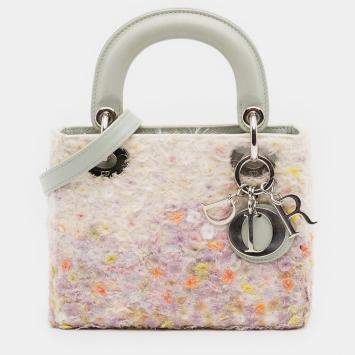 Pre Owned Dior Pink Mini Ruffled Floral Fabric Embellished Lambskin Lady Dior