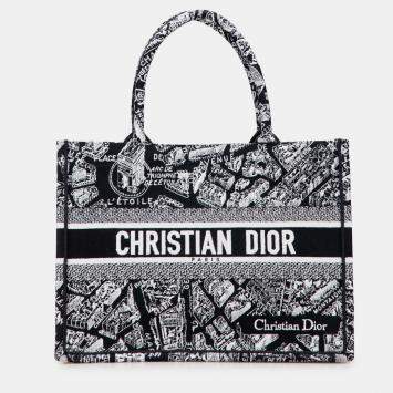 Pre Owned Dior Black Medium Canvas Embroidered Plan De Paris Book Tote