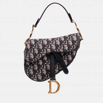 Pre Owned Dior Navy Blue Mini Oblique Canvas Saddle Bag