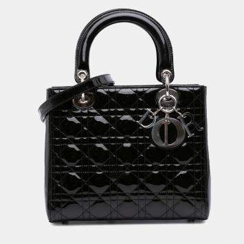 Pre Owned Dior Black Medium Patent Cannage Lady Dior
