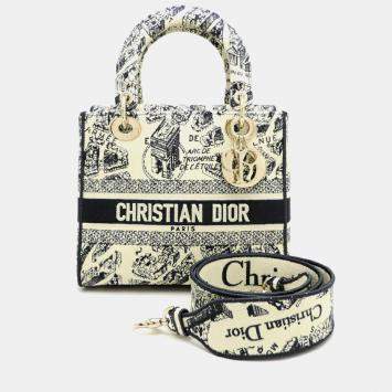Pre Owned Dior Lady D-Lite Medium White Canvas Tote Bag