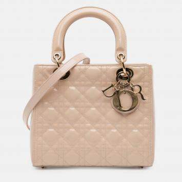 Pre Owned Dior Brown Medium Patent Cannage Lady Dior