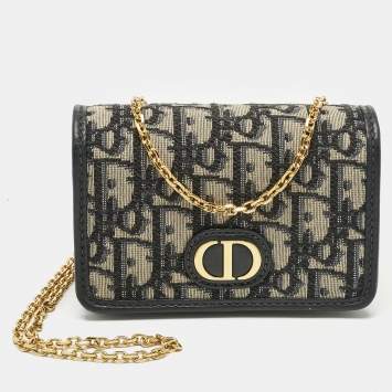 Pre Owned Dior Blue Oblique Canvas 30 Montaigne Chain Pouch