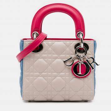 Pre Owned Dior off White Mini Tricolor Lambskin Cannage Lady Dior