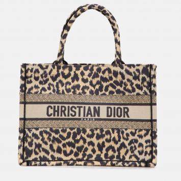Pre Owned Dior Brown Mizza Medium Embroidered Canvas Leopard Book Tote