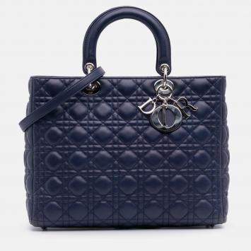 Pre Owned Dior Blue Large Lambskin Cannage Lady Dior