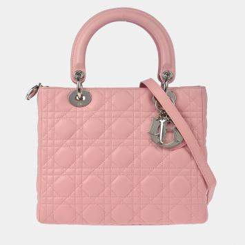 Pre Owned Dior Lady Dior Pink Lambskin Cannage Shoulder Bag