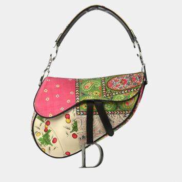 Pre Owned Christian Dior Multicolor Satin Saddle Handbag