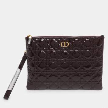 Pre Owned Dior Burgundy Cannage Leather Large Caro Daily Pouch