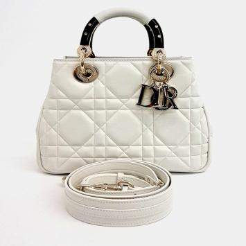 Pre Owned Christian Dior Lady 95.22 White Leather Bag