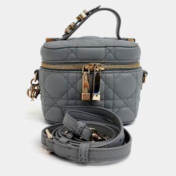 Pre Owned Christian Dior Cannage Grey Leather Micro Vanity