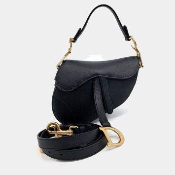 Pre Owned Christian Dior Mini Black Leather Saddle Bag