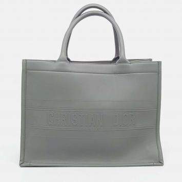 Pre Owned Dior Grey Leather Christian Dior Leather Book Tote Bag