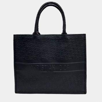 Pre Owned Dior Black Leather Oblique Book Tote Bag