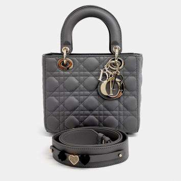 Pre Owned Dior Grey Leather Cannage Lady Bag Small