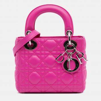 Pre Owned Dior Pink Mini Lambskin Cannage Lady Dior