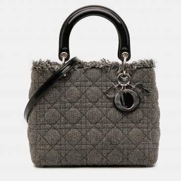 Pre Owned Dior Grey Medium Tweed Cannage Lady Dior
