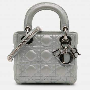 Pre Owned Dior Blue Mini Iridescent Lambskin Cannage Lady Dior