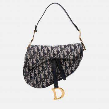 Pre Owned Dior Blue Oblique Canvas Saddle Bag